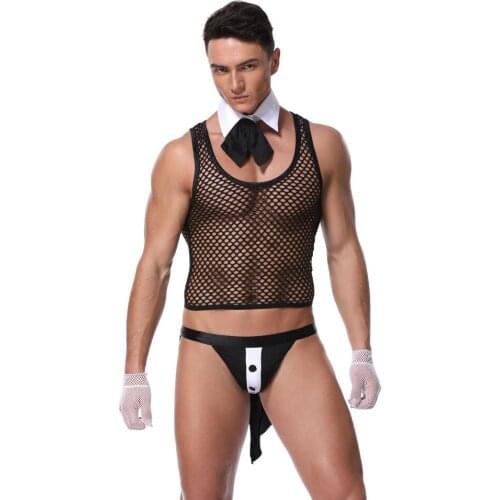 Hot Erotic Men Sexy Waiter Outfit Cosplay Costume Men Maid Lingerie Cosplay Costumes for Sexy Men