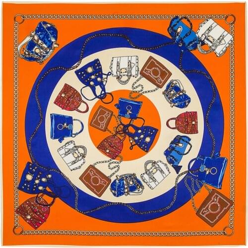 100% Twill Silk Scarf Women Luxury Square Scarves Bag chain Print Wraps Female Neckerchief Large Bandana Silk Headband Foulard