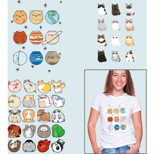 Cute Cats animals Round patterns Heat-sensitive patches Washable Thermal transfer printing Heat Vinyl Ironing Stickers Decor