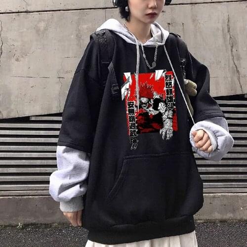 Japanese Anime My Hero Academia Manga Oversize Hoodies Streetwear Sweatshirt Men Women Unisex Loog Sleeve Kirishima Eijiro Top