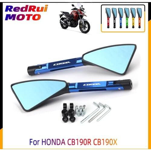 Universal With Logo Motorcycle CNC Aluminum Rear View Mirrors Blue Anti-glare Mirror For HONDA CB190R CB190X CB190 R/X
