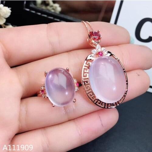 KJJEAXCMY boutique jewelry 925 sterling silver inlaid Natural Pink crystal Ross quartz ring pendant lady suit support detection