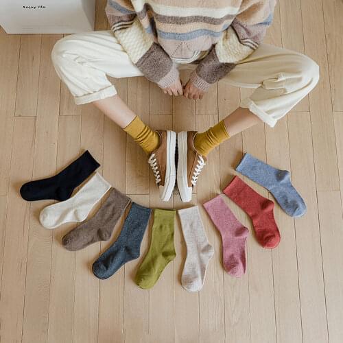 Women White Sock Cotton Middle tube Knitted Solid Color Kawaii Socks Japanese Korea Style Ins Loose Long Socks 1 Pair