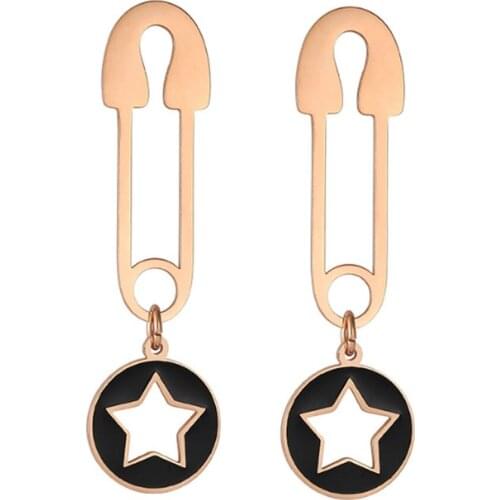 316L Stainless Steel Pin Earrings Female Star Temperament Earrings Titanium Steel Rose Gold Enamel Ladies Earrings No Fade