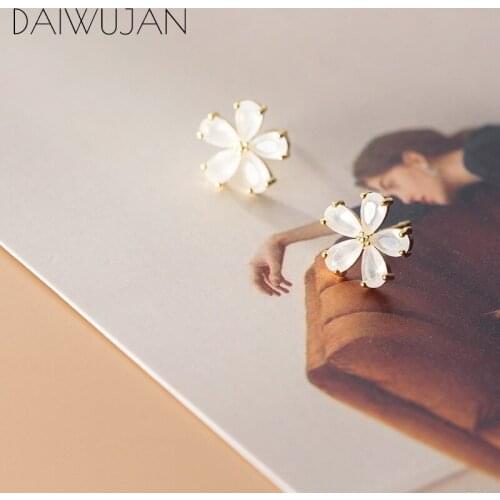 DAIWUJAN Korean Chic 925 Sterling Silver Crystal Flower Stud Earrings Sweet Brincos For Women Female Wedding Jewelry Gifts