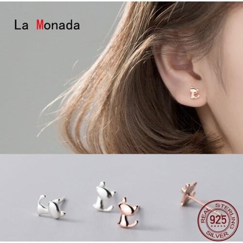 La Monada Cute Cat Stud Earrings For Women Silver 925 Minimalist Fine Women Earrings Jewelry Stud Earrings 925 Sterling Silver