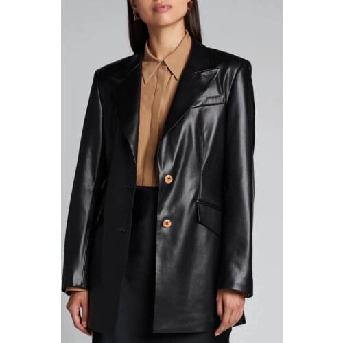 Faux Leather Blazer Women Three Colors Long Sleeve Single Breasted Suit Coats New