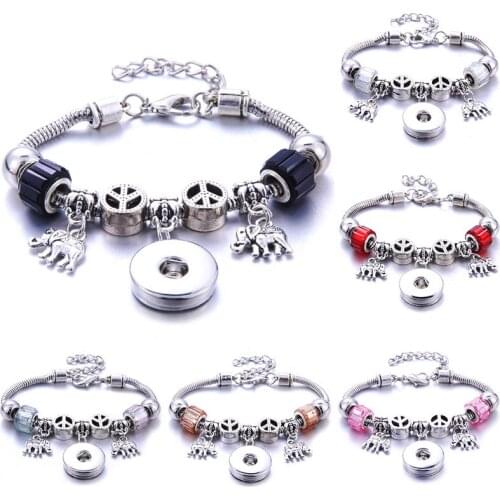 Boom Life Elephant Snap Jewelry Adjustable Snap Button Bracelet 18mm Metal Snap Button Charms Beaded Bracelet For Women