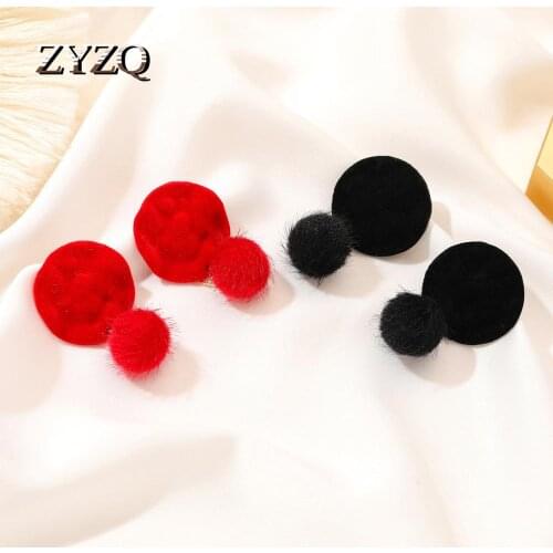 ZYZQ Winter Red Round Plush Long Tassel Dangle Earrings for Women Girl Fashion New Years Gift Brincos Cute Jewelry 2020