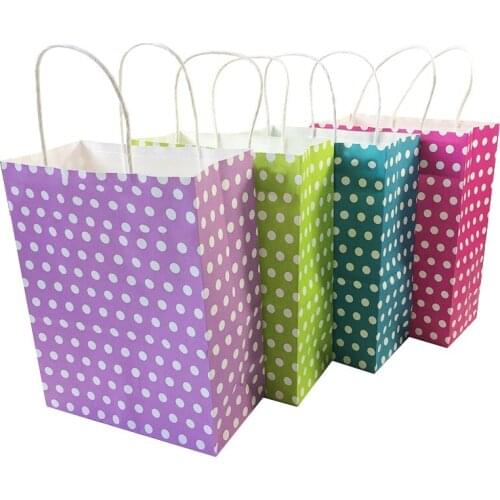 10Pcs/lot Classic Colorful White Dot Kraft Paper Bag With Handle Recyclable Gift Bag for Wedding Birthday Christmas 27*21*11cm