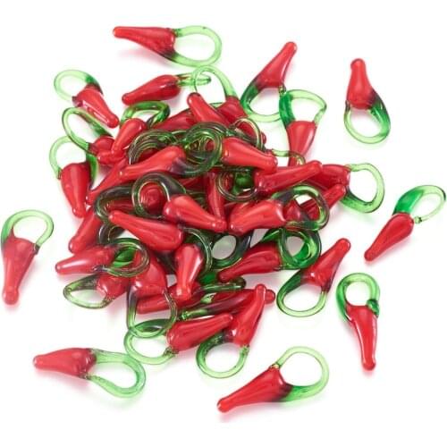 100pcs Red Hot Pepper Handmade Lampwork Pendants for Necklace Bracelet Earring jewelry DIY making Decorate F70