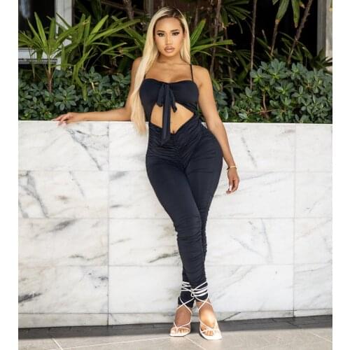 2021 New Arrival Famous Brand Jumpsuits Solid Spaghetti Strap Summer Casual Bodycon Rompers