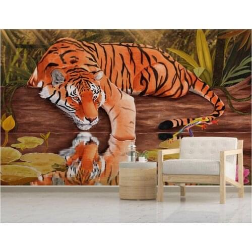 Custom photo 3d wallpaper Hand drawn king tiger of tropical forest living room home decor 3d wall murals wallpaper for walls 3 d