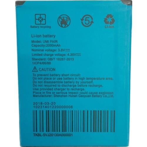 5pcs/lot Battery For Umi Fair Battery 2000mAh
