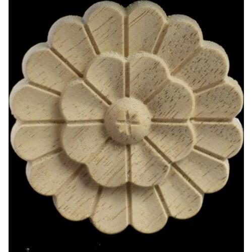 6/8/10CM Round Wood Carving Applique Oak Wood Furniture Decorative Mouldings Decal Cabinet Door Wood Figurine Craft Flower Board