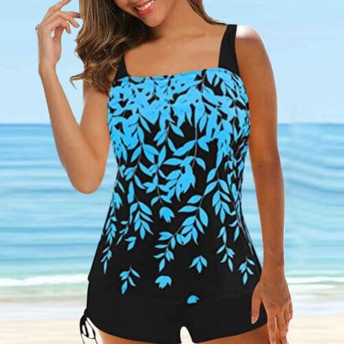 Large Swimwear Women Printed Tankini Tummy Control Swimwear Tank Top Retro Printed Swimsuit With Shorts Two Piece Bathing Suit