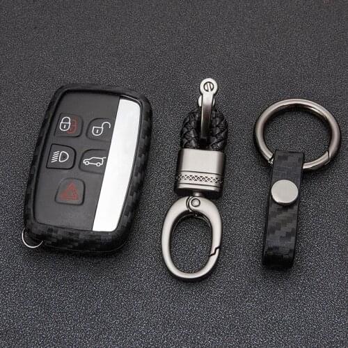 Carbon Fiber Pattern Car Key Cover with Car Key Ring For Landrover Range-Rover Freelander 2 Evoque Discovery Car Accessories