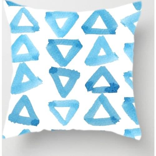 Watercoloer Blue Cushion Cover Geometric Design Stripe Dot Flower Decorative Throw Pillows Case Home Decoration Accessories
