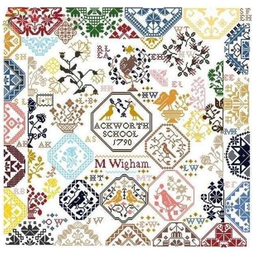 Colorfully fabric Chic Counted Cross Stitch Kit Ackworth School 1790 Record Souvenir Bird and Flowers