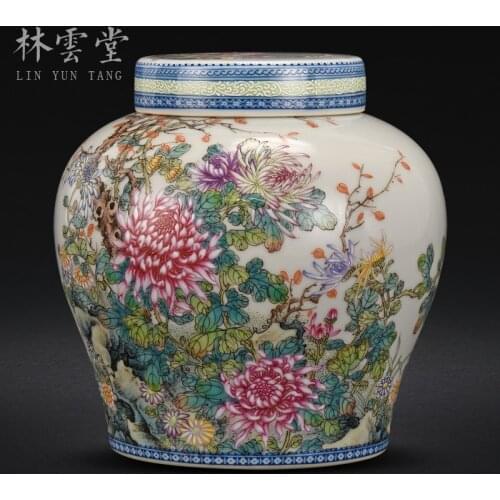 Chrysanthemum pastel green decorative pattern caddy jingdezhen ceramic seal by hand storage tank is small place
