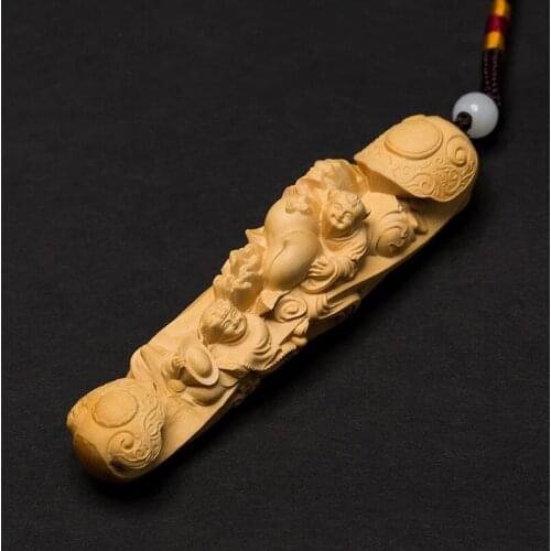 Boxwood carved pendants creative solid wood characters carving crafts to play the hands of pieces wishful boy pendant gift craft