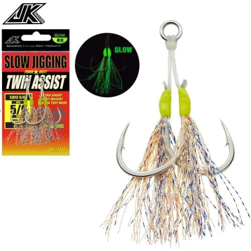 JK 5packs 4X Heavy-Duty Slow-Rocking Iron Plate Hook With Barbs Powerful Heavy-Duty Auxiliary Hook Saltwater Hook Fishing Tackle