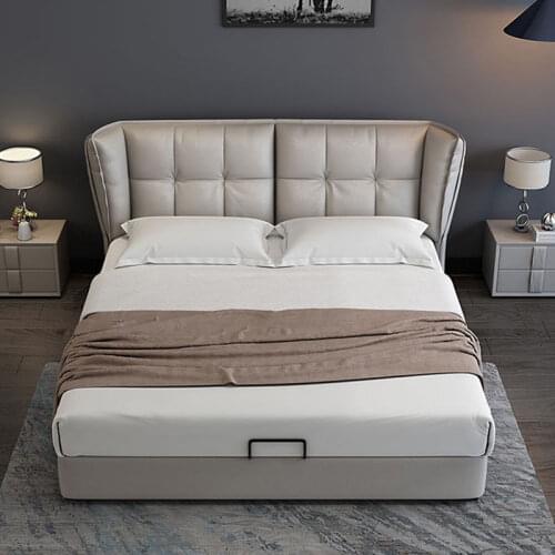 Leather bed leather bed Nordic modern simple master bedroom furniture 1.5m 1.8m storage newly married tatami double bed