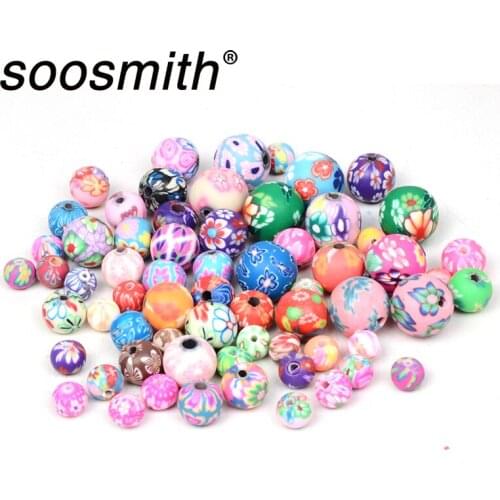 Round Flower Pattern Polymer Clay Beads Charm Loose Spacers Beads for Jewelry Making Diy Bracelet Necklace Children Diy