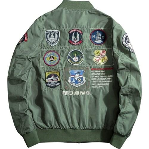 Fashion Mens MA-1 Bomber Jacket Multi Badges Embroidery Pilot Jacket Male Spring Autumn Hooded Coat
