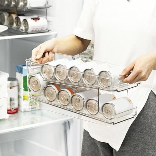Lightweight Great Refrigerator Drink Can Storage Holder PET Fridge Storage Box Double Layer for Kitchen