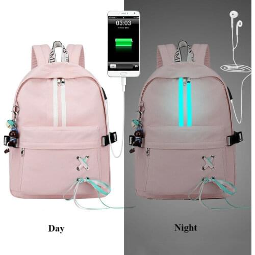 Fashion Anti Theft Reflective Waterproof Women Backpack USB Charge School Bags For Girls Travel Laptop Rucksack Bookbags