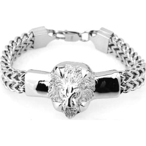 Mens Classic Fashion Golden Bracelet Domineering Lion Head Stainless Steel Bracelet Jewelry Gift