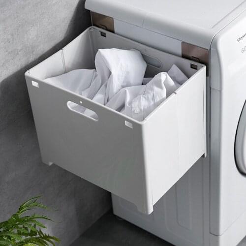 Wall-Mounted Laundry Basket Bathroom Multi-Function Seamless Stickers Sundries Storage Basket Punch-Free Foldable Dirty Clothes