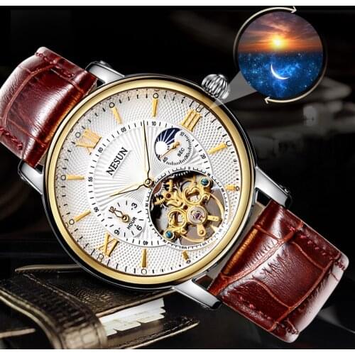 NESUN Men Fashion Casual Hollow Automatic Mechanical Wristwatches Waterproof Creative Sport Watches Clock Male Relogio Masculino