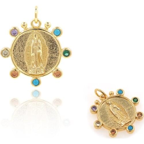 New 14K Color Preservation Gold Sun Face Head Pendant Inlaid Zircon DIY Pendant Religious Pendant Female Geometric Jewelry