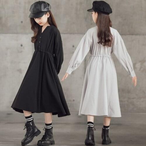 Girls Dress Teen Kids Autumn Midi Dress 2021 New Fashion Children Baby Clothes Toddler Mid Length Elegantlong Sleeve,# 6411