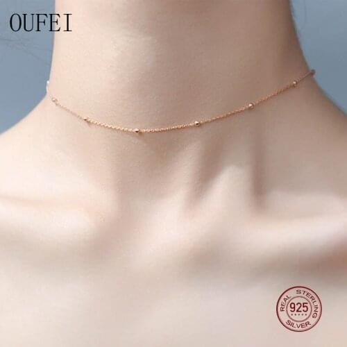 Simple Necklace For Women 925 Sterling Silver Necklace Fashion Charm Simplicity Bead Necklace Fine Jewelry Girl Gift