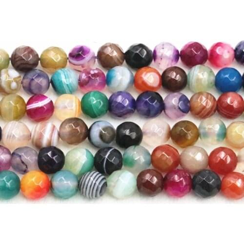 Multicolor Natural Agates Stone Beads for Jewelry Making Faceted Round Carnelian DIY Bracelet Necklace 6 8 10mm Finding 15" A589