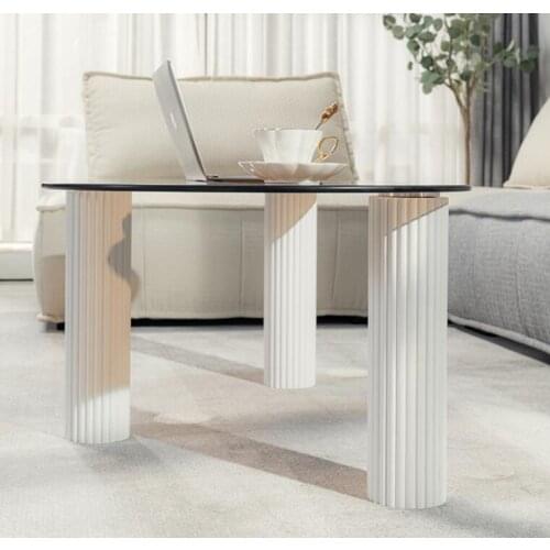 Nordic light luxury glass coffee table small apartment oval solid wood low table living room home simple creative small coffee t