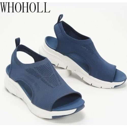 Women Sandals Mesh Casual Ladies Wedge Shoes Solid Color Platform Slip-On Female Sandalias Soft Thick Bottom Zapatillas Mujer