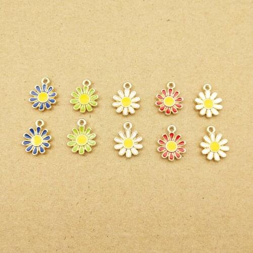 10pcs 11x15mm chrysanthemum flower charm enamel charms for jewelry making and crafting charm fashion bracelet pendant