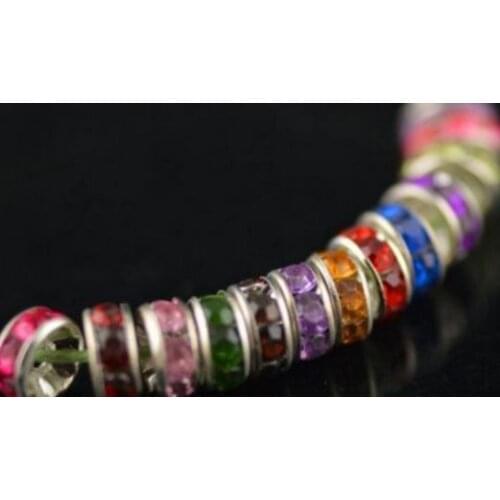 6mm 8mm 10mm 12mm Mixed Crystal Rhinestone Metal Rondelle Spacer silver Plated DIY Beads Necklace Bracelet ytd2