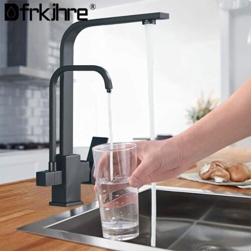 Pure Water Filter Kitchen Faucet 360 Degree Rotation Drass Drinking Water Deck Mounted Dual Handles Hot Cold Water Mixer Taps