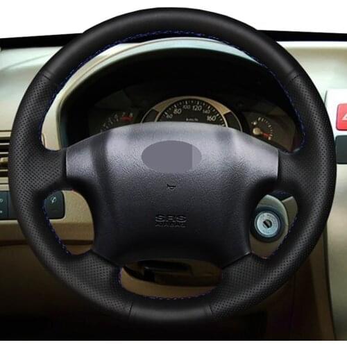 Hand-stitched Black Genuine Leather Car Steering Wheel Cover For Hyundai Tucson 2004 - 2010