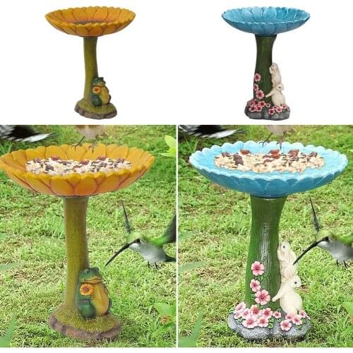 Resin Flower Statue with Bird Feeder Resin Ornament Outdoor Garden Decoration Crafts Statue Frog Rabbit Animal Sculptures