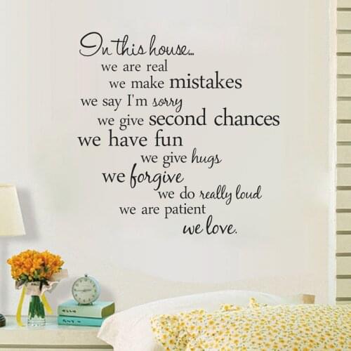 In This House We Are Real Wall Sticker Family Lettering Words Quotes Wall Decals Home Decor Living Room Bedroom Wallpaper