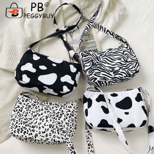 Vintage Women Shoulder Handbags Casual Cow Zebra Leopard Print Small Purse Stylish Ladies Underarm Shoulder Bags