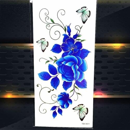 Butterfly Rose Waterproof Temporay Tattoo Sticker Women Henna Mehndi Fake Flash Tattoo Paste Artificial FlowersArm Shoulder Back