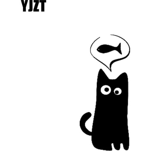 YJZT 5.7CM*12.8CM Cartoon Cat Pet Vinyl Decal Funny Car Sticker Black Silver C10-02377