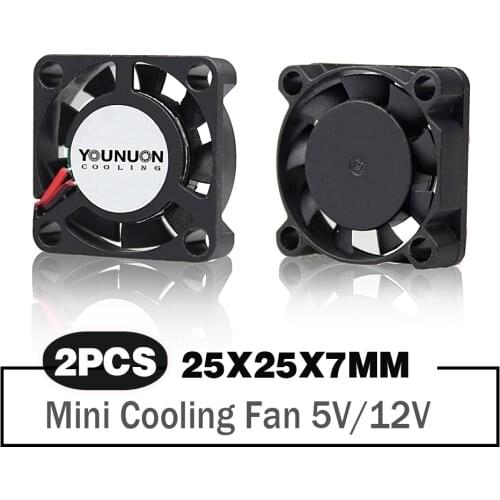2 Pieces 25x25x7mm DC 5V 12V 2-Pin Cooler Brushless Chipset Heatsink Mini Cooling Fan 2507
